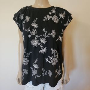 Ann Taylor Flutter Sleeve Floral Top